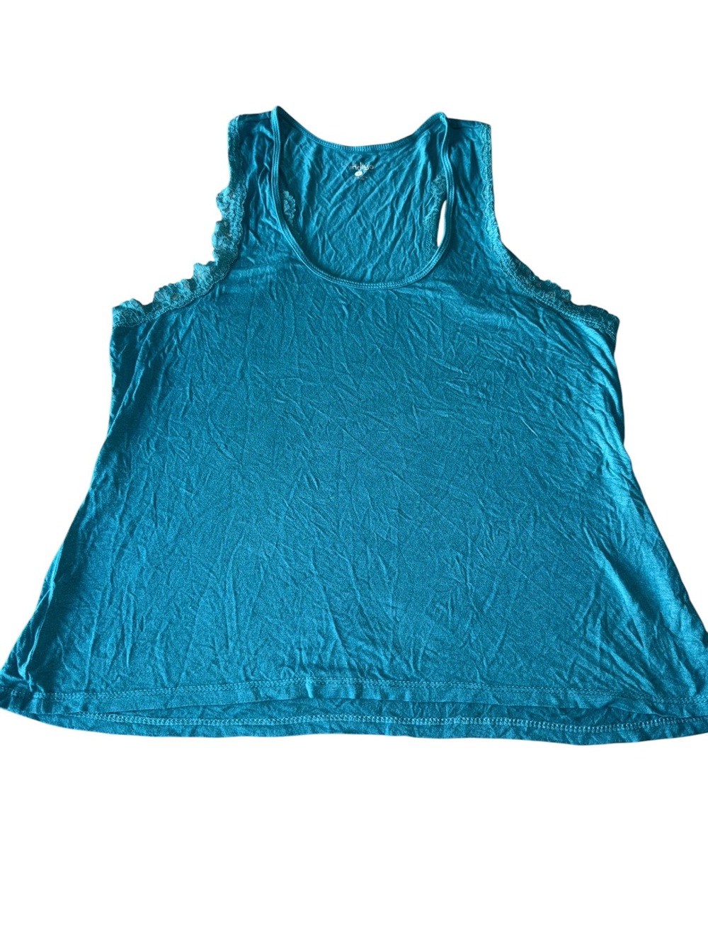 Indigo Bright Teal Lace-Trim Scoop Tank